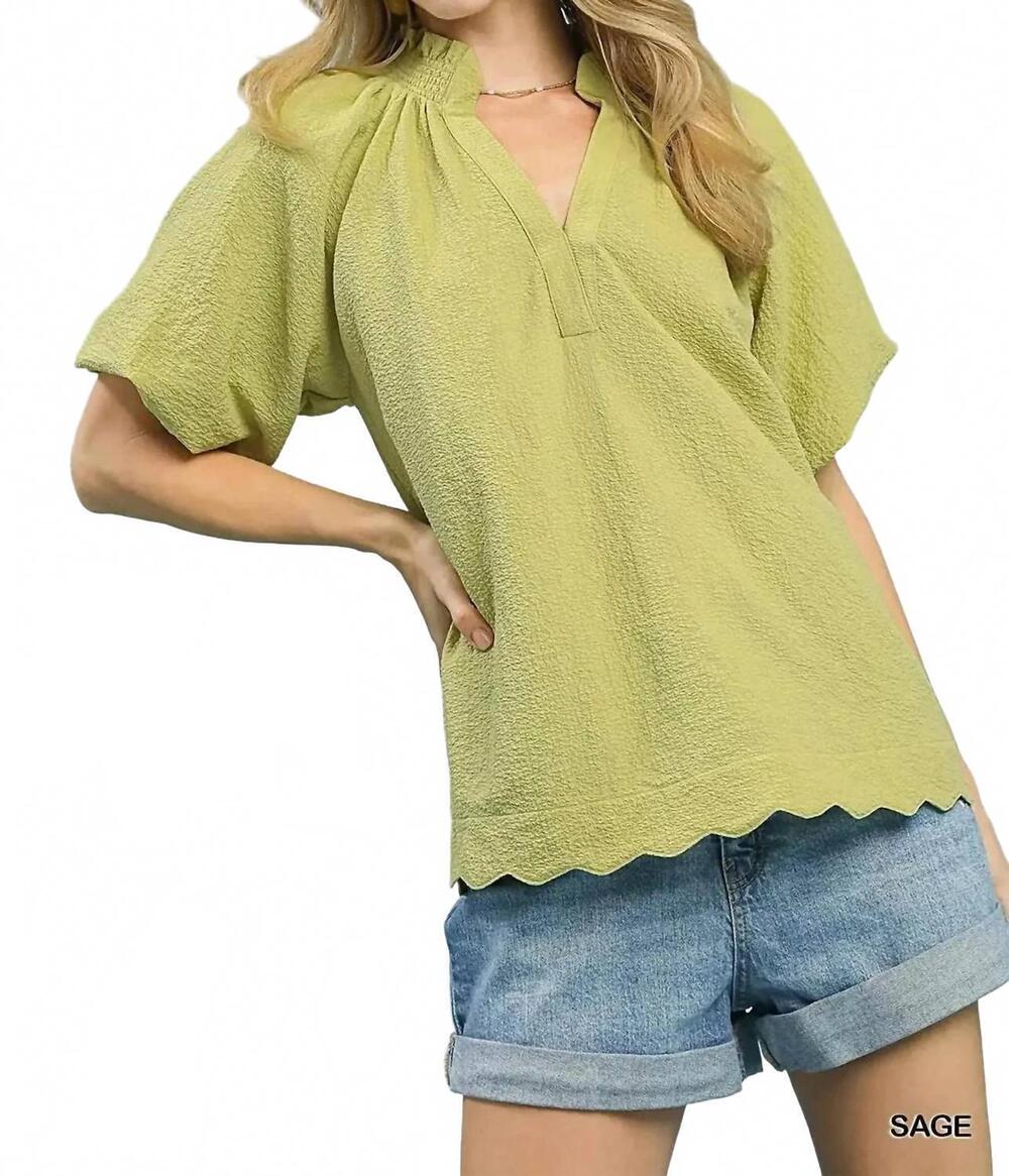 NEW UMGEE elegant scallop hem blouse - plus in sage